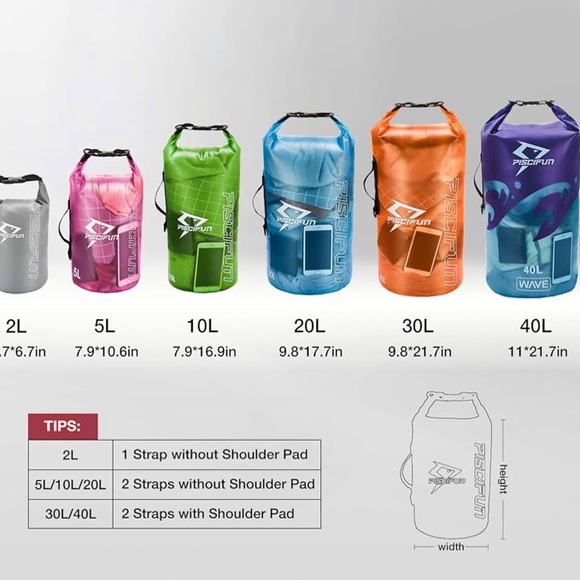 PISCIFUN 40L DRY BAG PINK BACK STRAPS HEAVY DUTY WATERPROOF BEACH SURFING SWIM - Picture 5 of 5